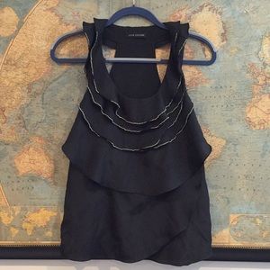 Love culture black ruffle beaded tank